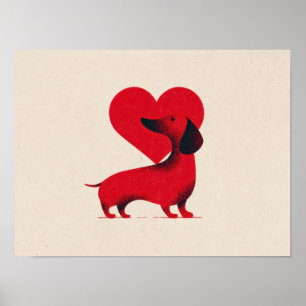 Affiche Amour de Dachshund – Dessin de cœur de chien migno