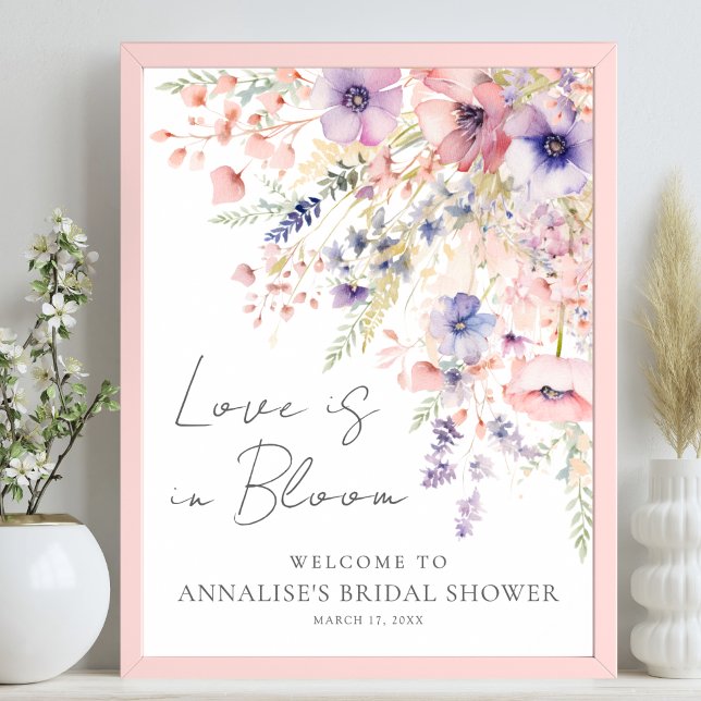 Affiche Amour de Fleur Sauvage Florale Shower de Mariée en (Wildflower Love In Bloom Floral Bridal Shower Poster )