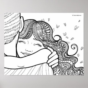 Affiche Amour de la fille - Line Art Portrait
