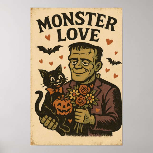 Affiche Amour de monstre Halloween vintage (Devant)