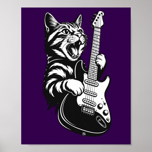 Affiche Amour de musique cool | Chat rock jouant de la gui (Devant)