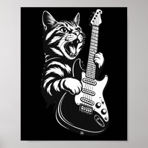 Affiche Amour de musique cool Chat rock jouant de la gui
