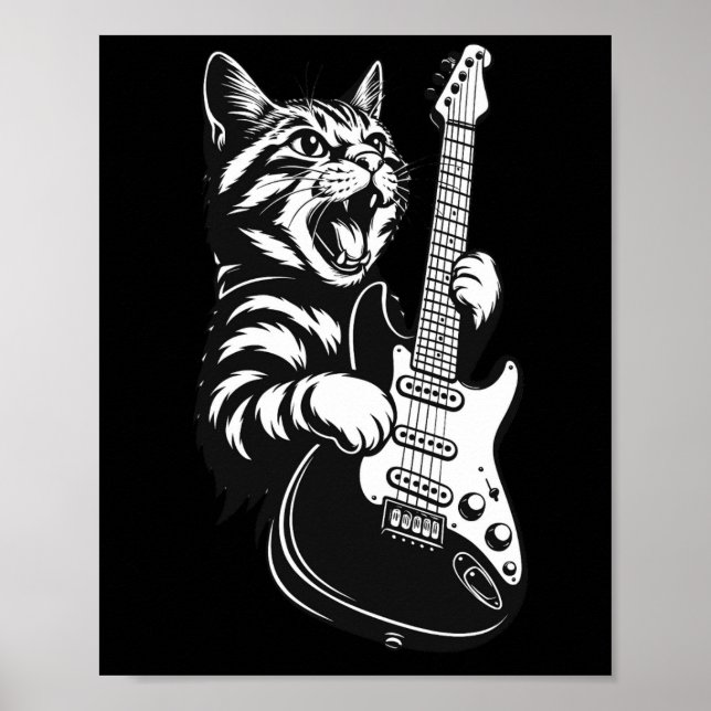 Affiche Amour de musique cool | Chat rock jouant de la gui (Devant)