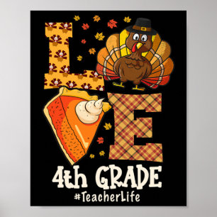 Affiche Amour de Thanksgiving Enseignant de 4e année Dinde