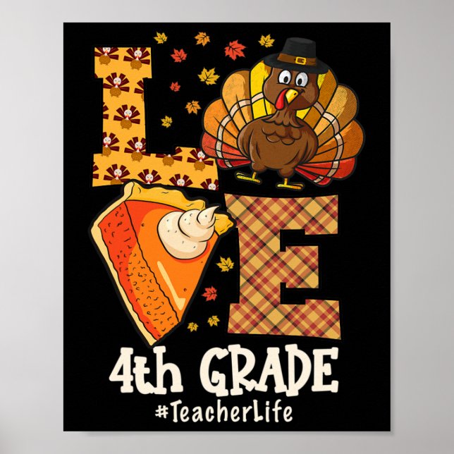Affiche Amour de Thanksgiving Enseignant de 4e année Dinde (Devant)