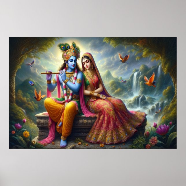 Affiche Amour divin Art : Krishna Radha, divinité spiritue (Devant)