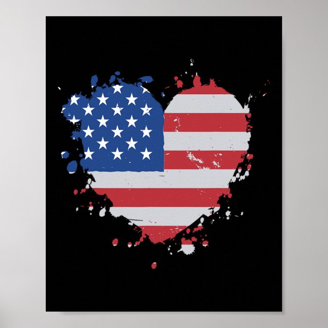 Affiche Amour Drapeau Usa Coeur 4 juillet Américain Fier G (Devant)