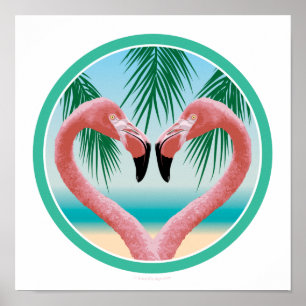 Affiche Amour du Flamant rose (Saint-Valentin tropical)