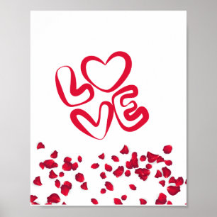 Affiche Amour En Rouge Avec Pétales Rouges