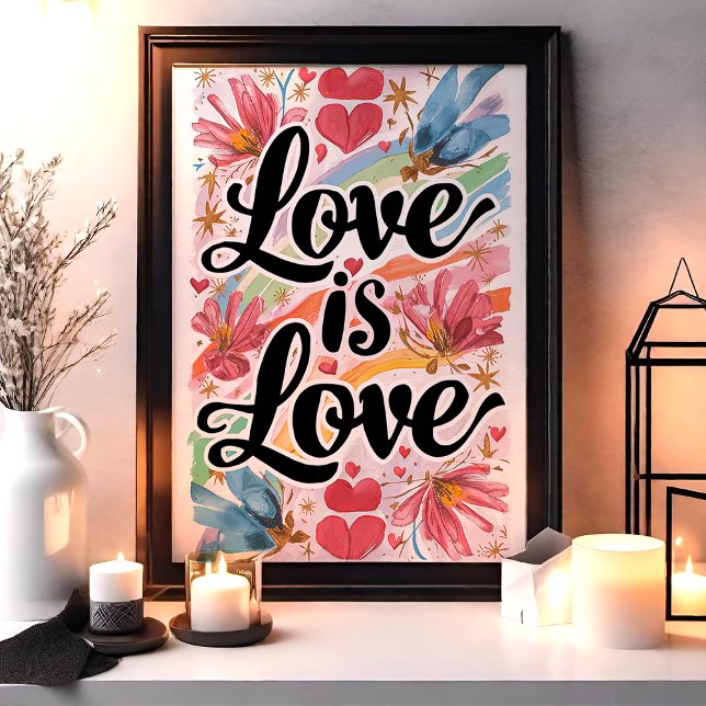 Affiche Amour est Amour Aquarelle Florale LGBTQ Art (Créateur téléchargé)