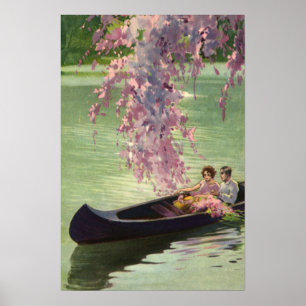 Affiche Amour et romance vintage, balade romantique en can