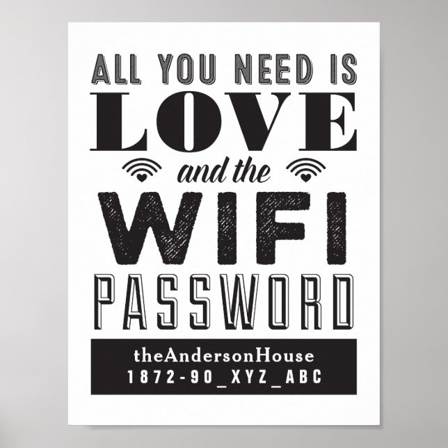 Affiche Amour et WiFi Mot de passe Guest Room Art (Devant)