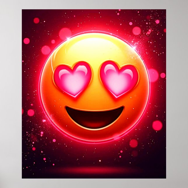 Affiche Amour Frappé Coeurs Emoji (Devant)