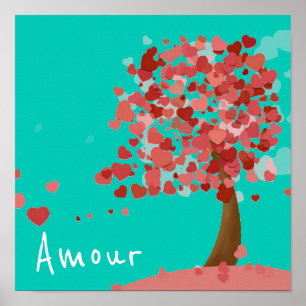 Affiche Amour French love slogan Arbre des Coeurs art mign