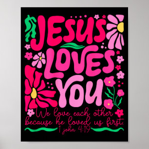Affiche Amour Jésus Boho Floral Foi Religieuse