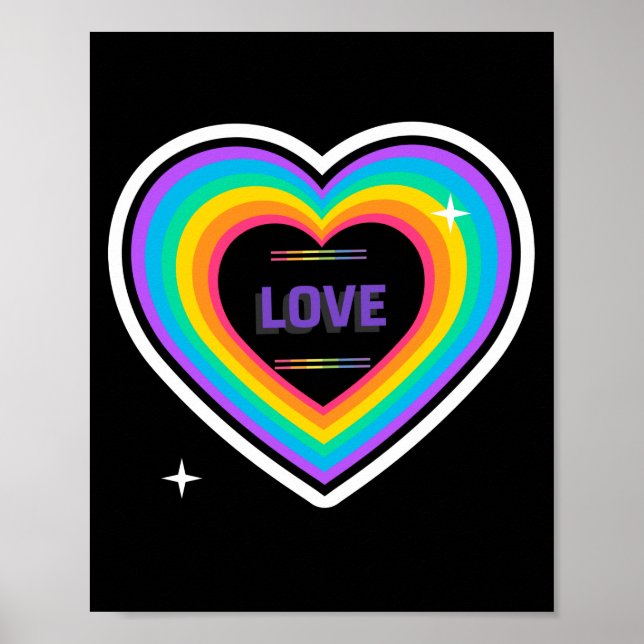 Affiche AMOUR. LGBT+Pride. Amour coeur arc-en-ciel. (Devant)
