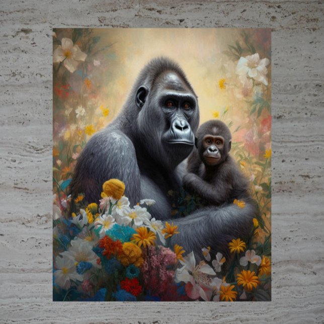 Affiche Amour maternel - Aquarelle AI Image de Gorilla Mom (Créateur téléchargé)