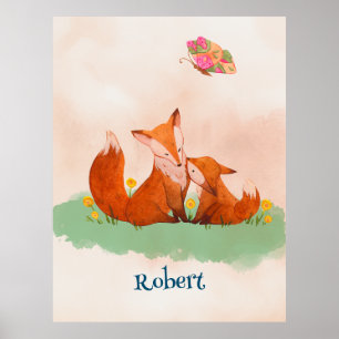 Affiche Amour maternel entre une mère renard et son bébé