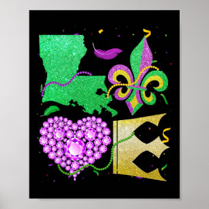 Affiche Amour Nola Louisiane Carte Perles Et Couronne Mard