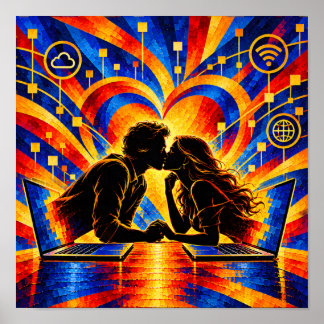 Affiche Amour Numérique Connexion Romantique Silhouette