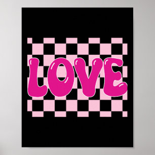 Affiche Amour Rétro Cœur à Carreaux Groovy Amour Rétro Sai