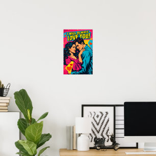 Affiche Amour romantique Pop Art Bleu Magenta Jaune