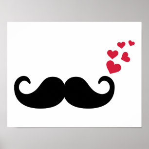 Affiche Amour rouge de coeurs de moustache