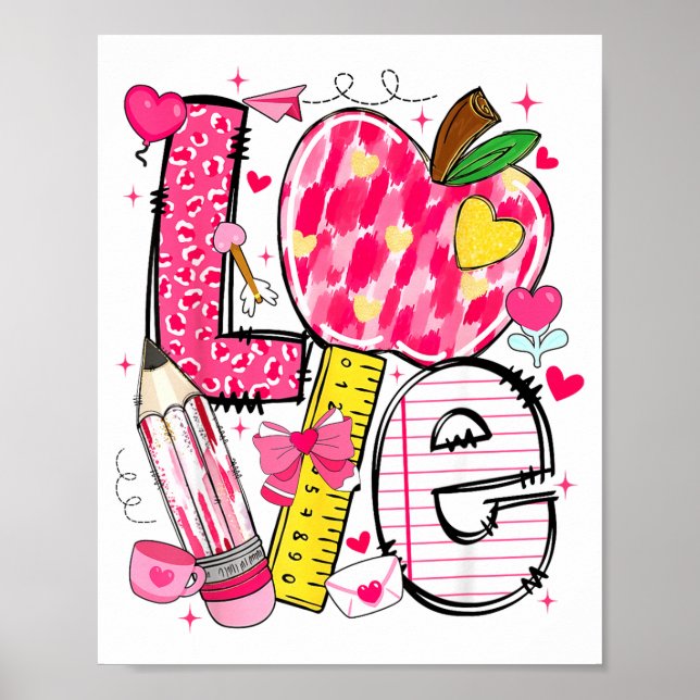 Affiche Amour Saint-Valentin Apple Pencil Enseignant Garço (Devant)