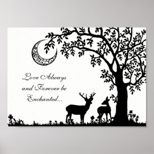 Affiche Amour toujours enchanté lune arbre et cerf couple