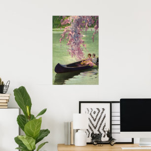 Affiche Amour vintage et romance, Balade en canoë romantiq