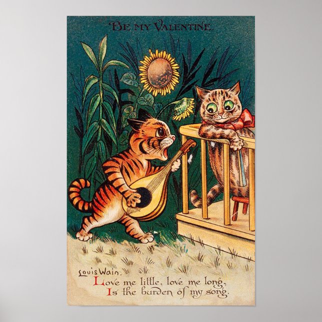 Affiche Amoureux Chat Valentine, Louis Wain (Devant)