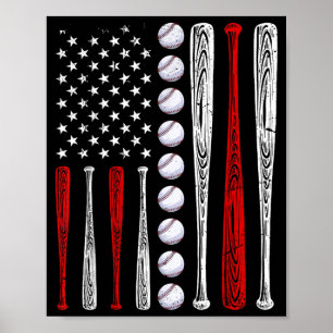 Affiche Amoureux de baseball Drapeau américain Fête de l'i