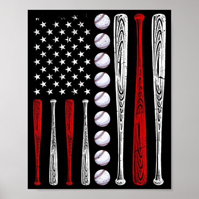 Affiche Amoureux de baseball Drapeau américain Fête de l'i (Devant)