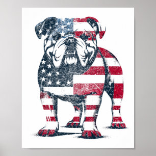 Affiche Amoureux de Bouledogues Drapeau Américain Patrioti