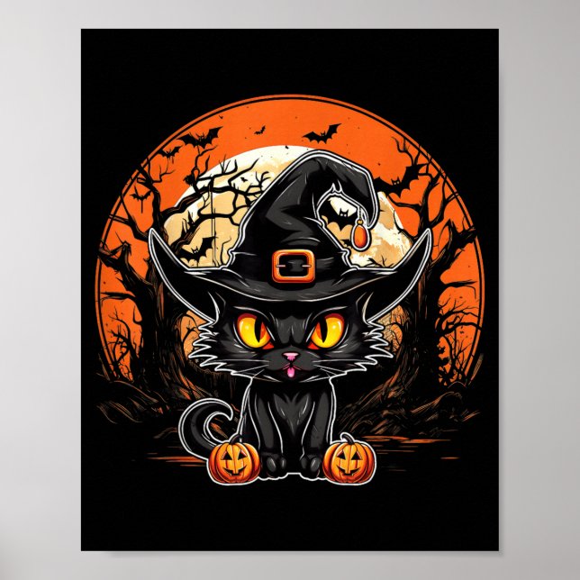 Affiche Amoureux de chat noir - Chat noir Halloween Fantôm (Devant)