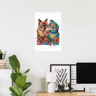 Affiche Amoureux de Chats Mignons Charme Siamois & Chartre