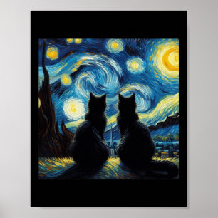 Affiche Amoureux de chats noirs Nuit étoilée Van Gogh Chat
