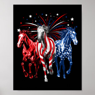 Affiche Amoureux de chevaux du 4 juillet Rouge Blanc Et Bl