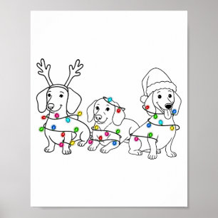 Affiche Amoureux de chien Dachshund Noël Lumière Xmas Doxi