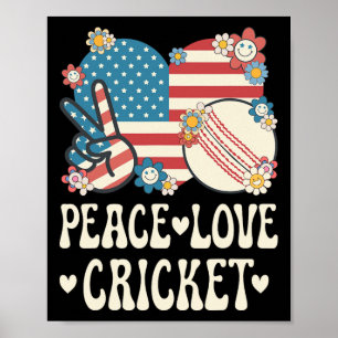 Affiche Amoureux de cricket Paix Amour Drapeau américain P