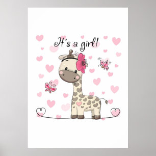 Affiche Amoureux de girafe C'est une fille Girafe