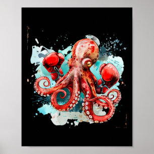 Affiche Amoureux de la boxe pieuvre Océan Créature marine 