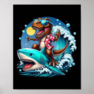 Affiche Amoureux de la plage T-rex Dinosaure chevauchant R