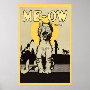 Affiche Amoureux de les chats mignons vintages d'étape du
