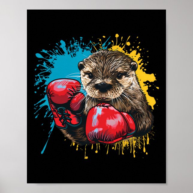 Affiche Amoureux de loutre de boxe Gants de boxe Kickboxin (Devant)