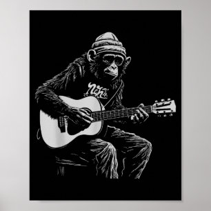 Affiche Amoureux de musique de guitare acoustique singe dr
