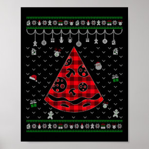 Affiche Amoureux de Pizza à Carreaux Rouges Drôle Noël Lai