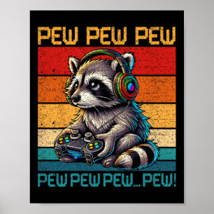 Affiche Amoureux de Raton Laveur Joueur de Jeux Vidéo Vint