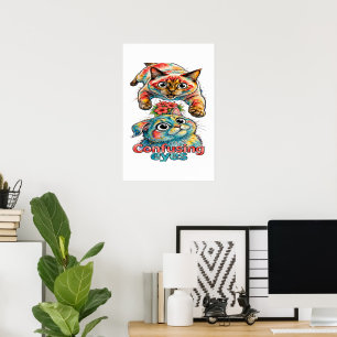 Affiche Amoureux des chats Chat drôle Siamois & Chartreux