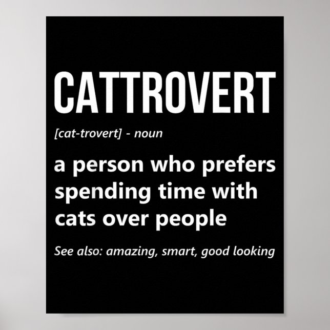 Affiche Amoureux des chats Drôle Définition de Cattrovert  (Devant)